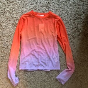 Frame long sleeve orange and purple mesh top